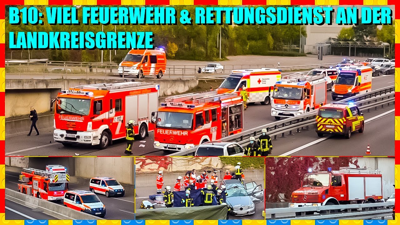 🟡 PKW stürzt auf B10 🚑🚒 Feuerwehren & Rettungsdienste aus 2 Landkreisen 🚑🚒 (Esslingen + Stuttgart)