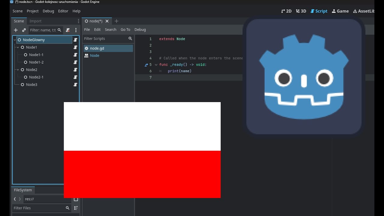 Godot tutorial po polsku 1 - podstawy - kolejność uruchamiania