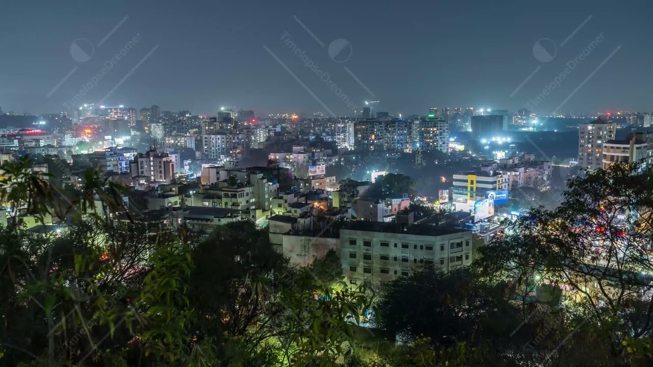 Day to Night Time lapse of City Skyline captured from a Hill, City of Pune, Maharashtra, India