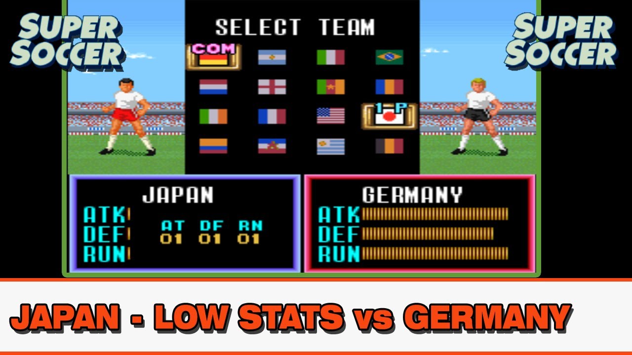 Super Soccer SNES - Japan (lowest stats) vs Germany