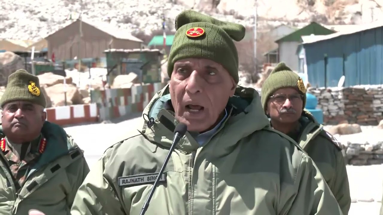 Raksha Mantri addresses the troops at Siachen Base Camp, Ladakh