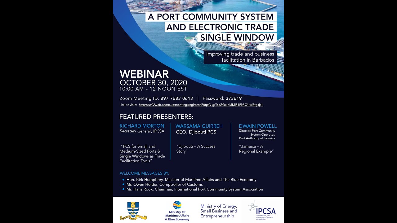 DEVELOPING PCS & SW TO IMPROVE TRADE AND BUSINESS FACILITATION IN BARBADOS - Webinar - 30th Oct 2020