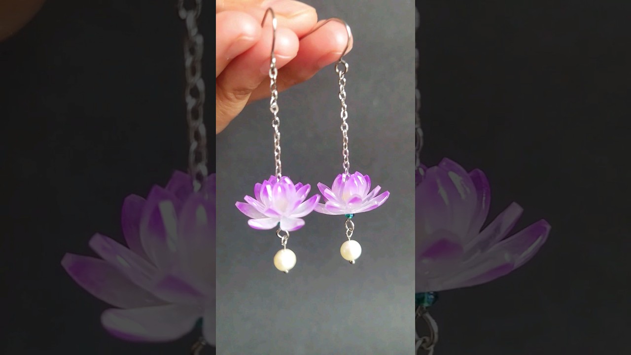 Handmade Shrink Plastic Purple Water Lilies Earrings #earrings #waterlily #art #jewellery #handmade
