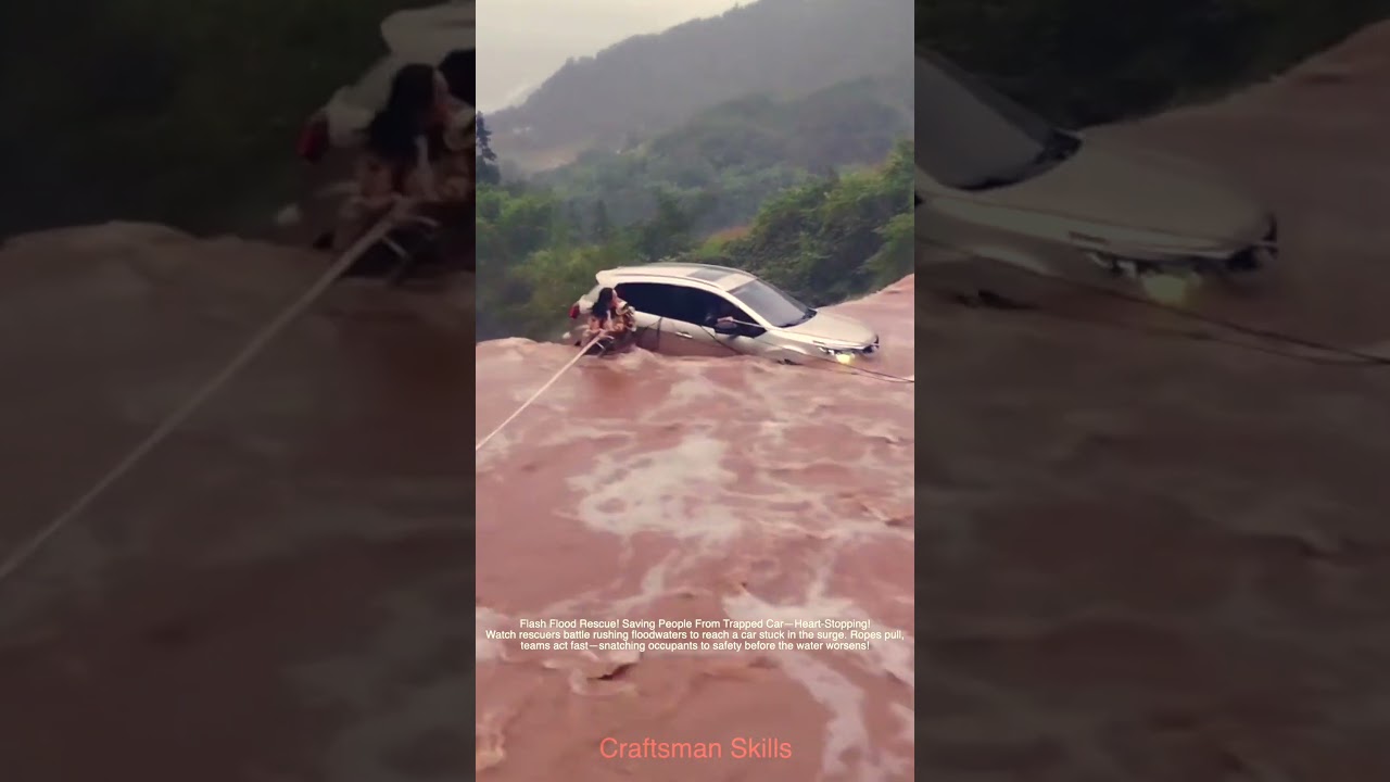 Flash Flood Rescue! Saving People From Trapped Car&mdash;Heart-Stopping!#shorts