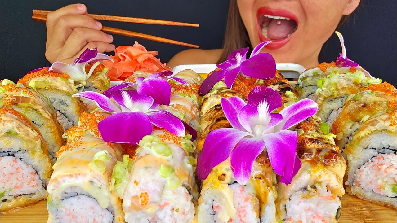 HAPPY THANKSGIVING!!!  EATING SALMON SUSHI!  ASMR MUKBANG OMAD BIG BITES NO TALKING SEAFOOD