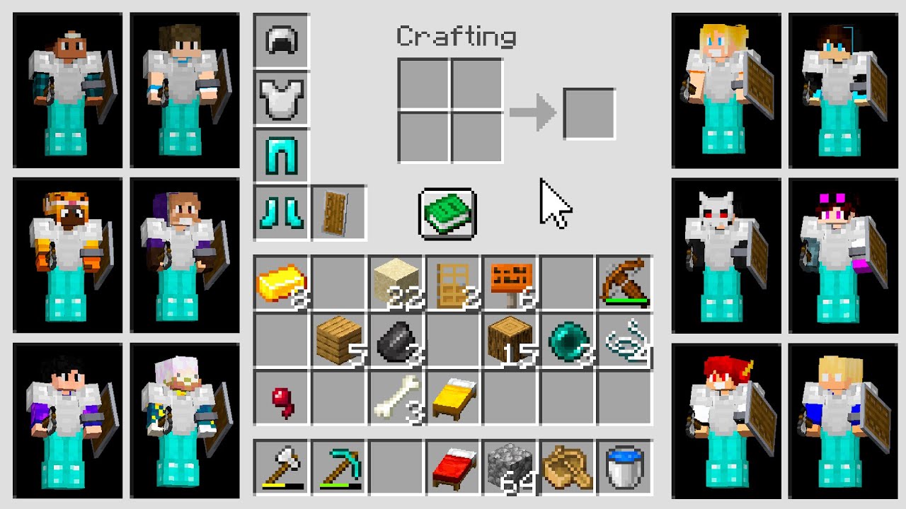 1 INVENTÁRIO para 12 YOUTUBERS no MINECRAFT 