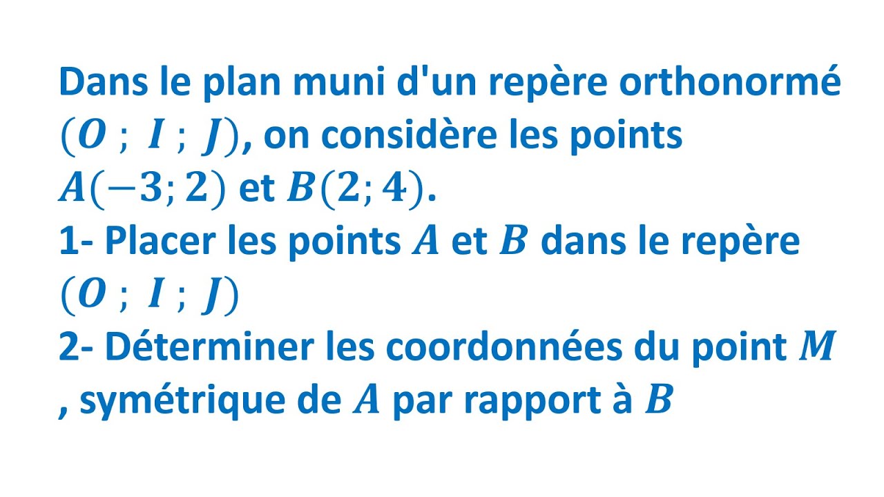 EX4 : déterminer les coordonnées d'un symétrique d'un point  - 3eme année du Collège