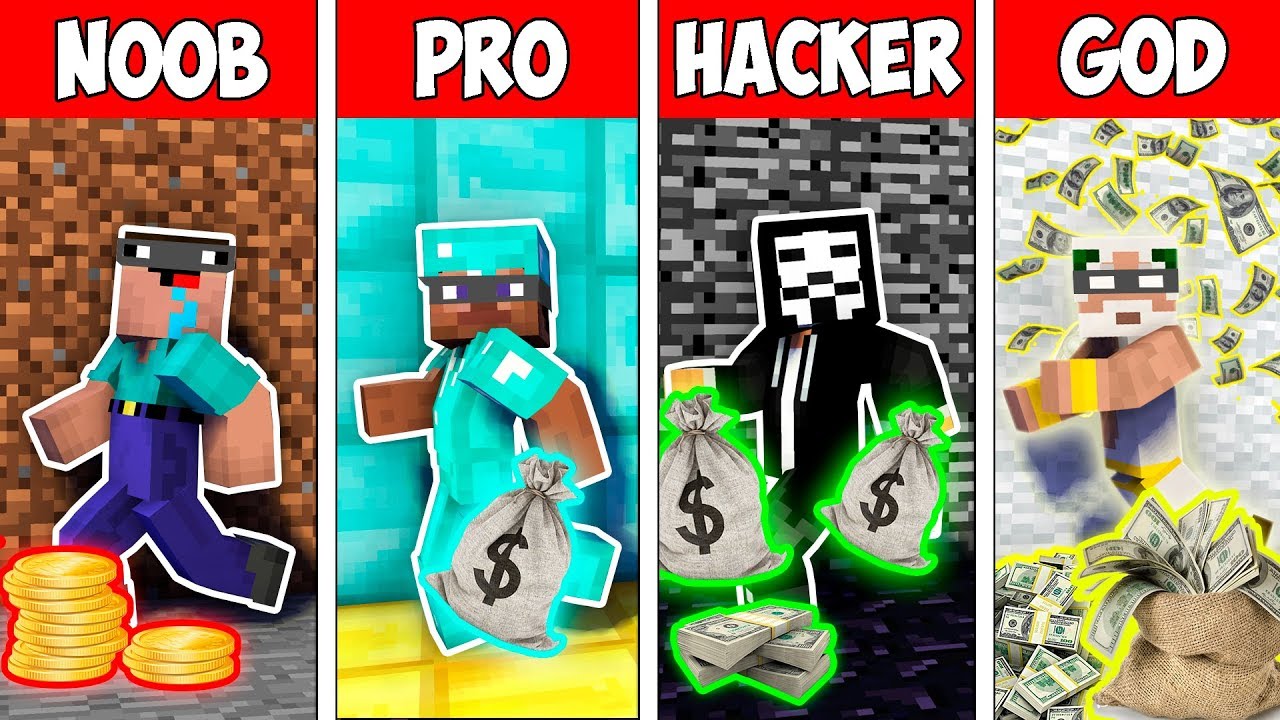 Minecraft NOOB vs PRO vs HACKER VS GOD : BANK ROBBERY in Minecraft - Animation