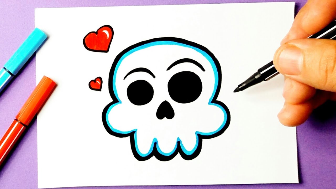 Como desenhar Caveira de Halloween ❤ Desenhos Kawaii - Desenho para Desenhar