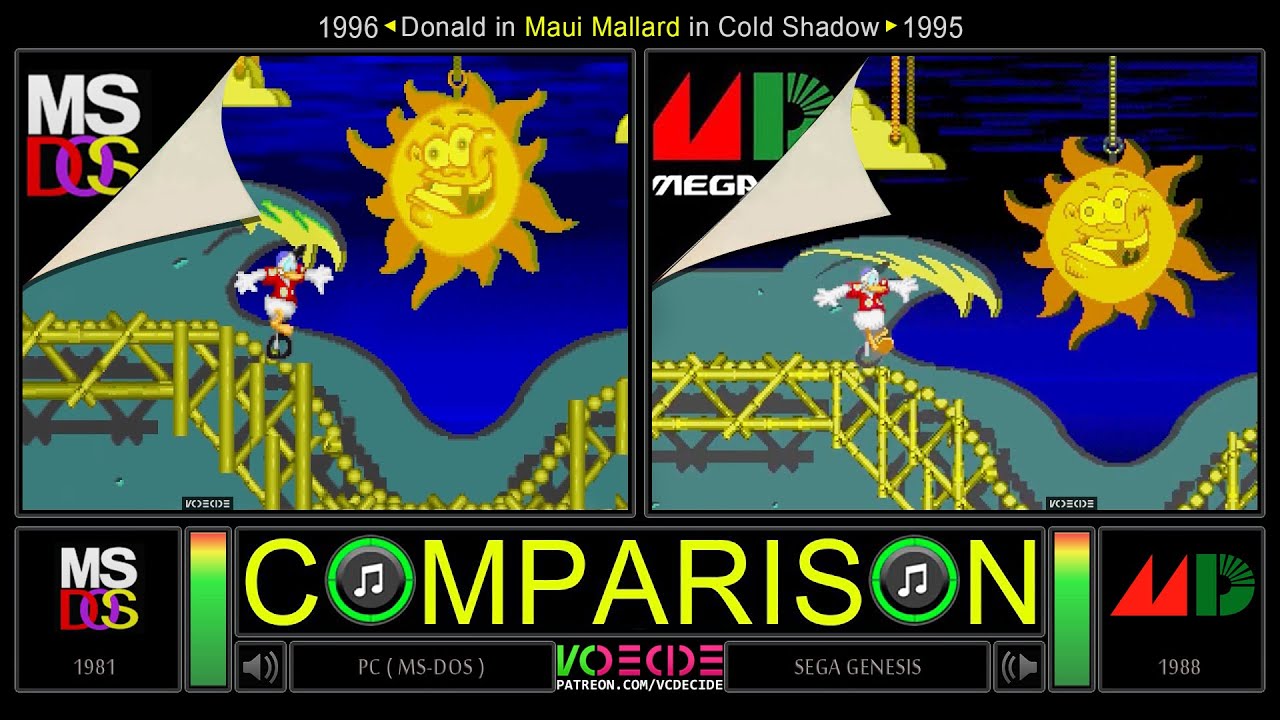 Maui Mallard in Cold Shadow (PC vs Sega Genesis) Side by Side Comparison (Ms-Dos vs)