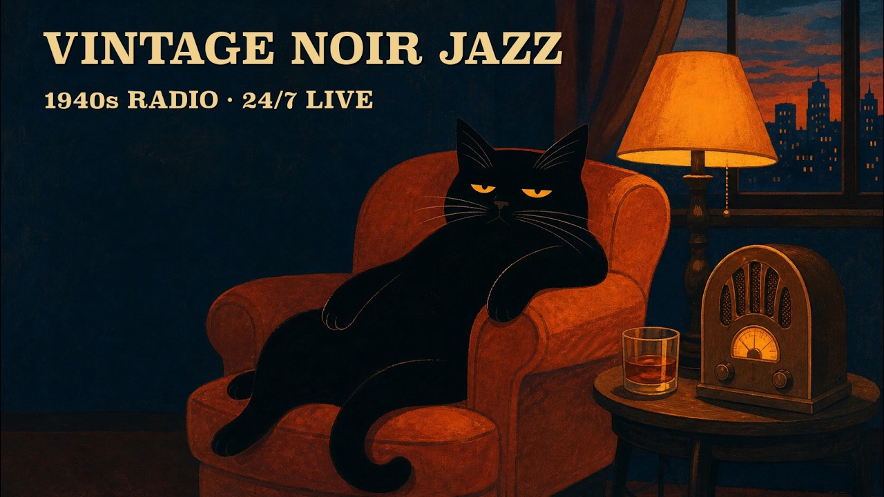 🔴 24/7 Vintage Noir Jazz Radio &ndash; Slow 1940s Jazz & Vinyl Music for Sleep, Work & Late Nights