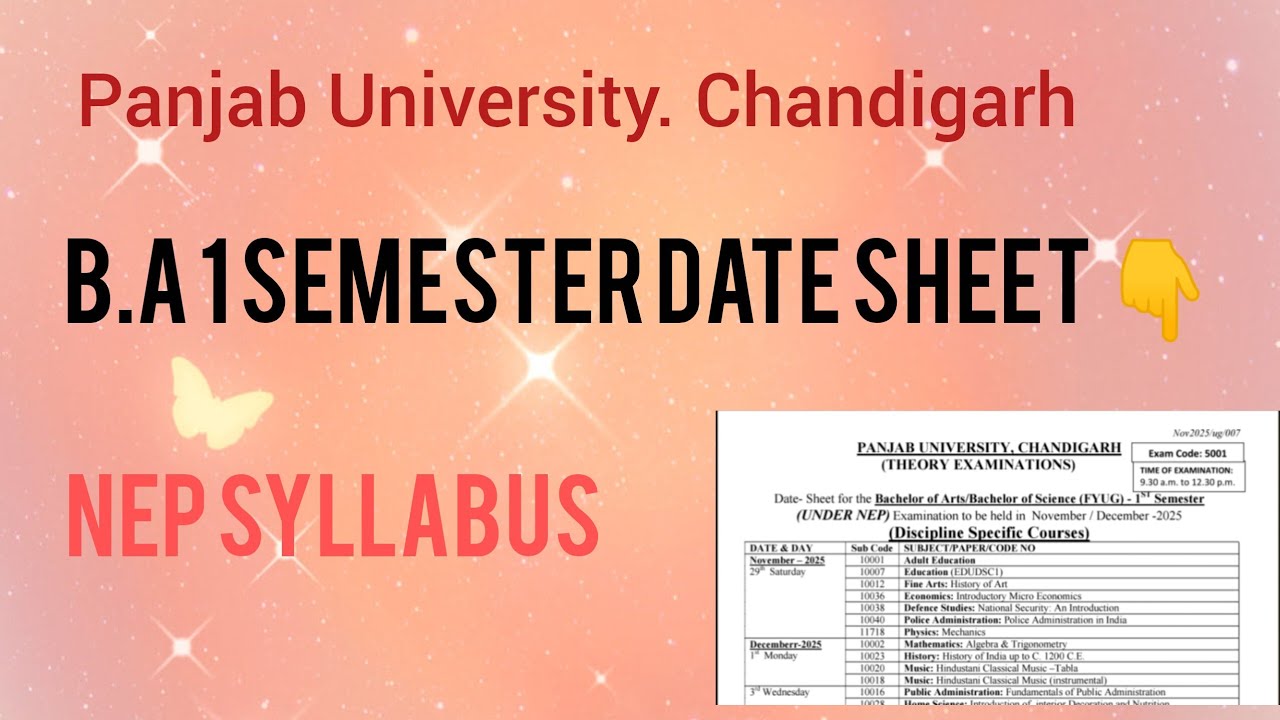 B.A 1 SEMESTER DATE SHEET | PANJAB UNIVERSITY CHANDIGARH |  NEP SYLLABUS 
