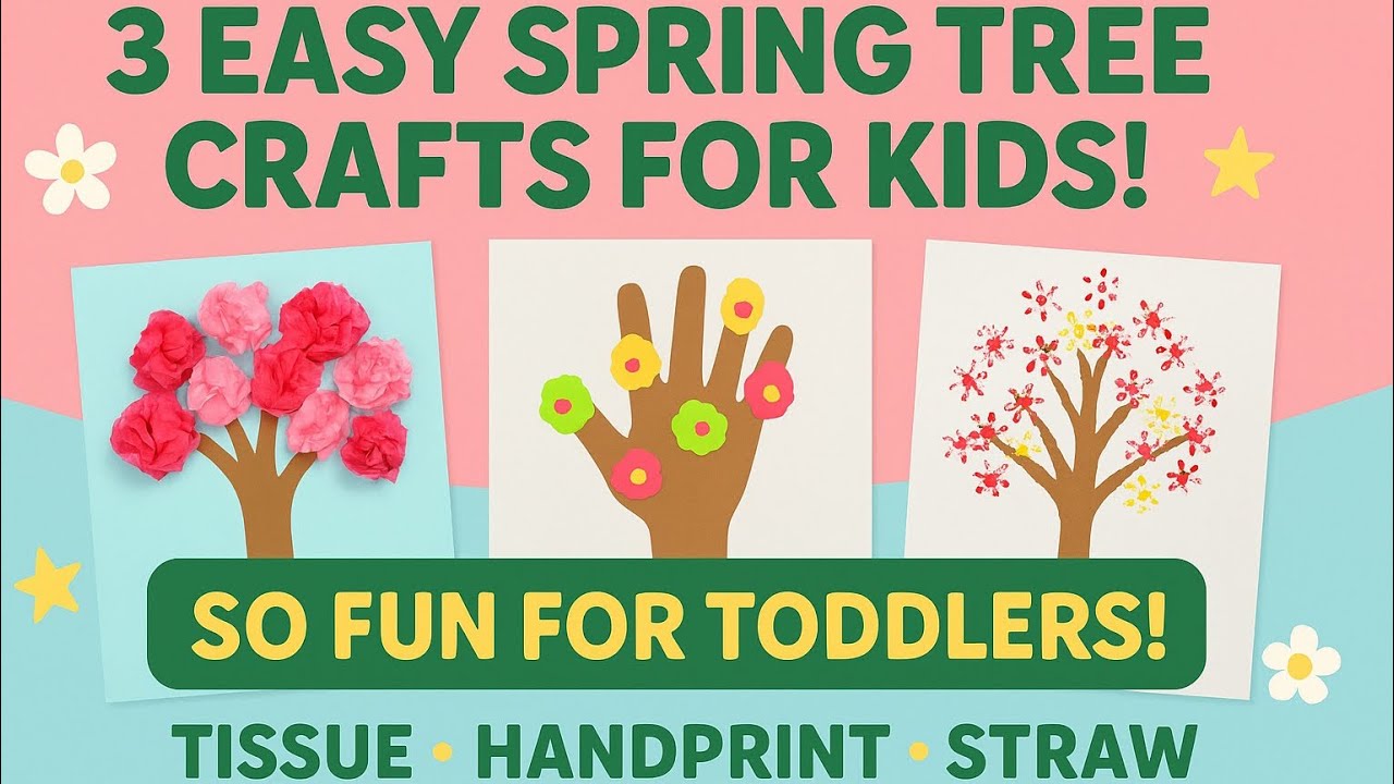 3 Easy Spring Tree Crafts for Kids🌸| Tissue, Handprint & Straw Art 🌳🌷🌻🌹