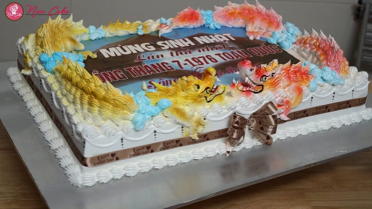 Bánh Sinh Nhật Sự Kiện In Ảnh Trang Trí Rồng – Decorate Image Cake With Dragons Topping Cream