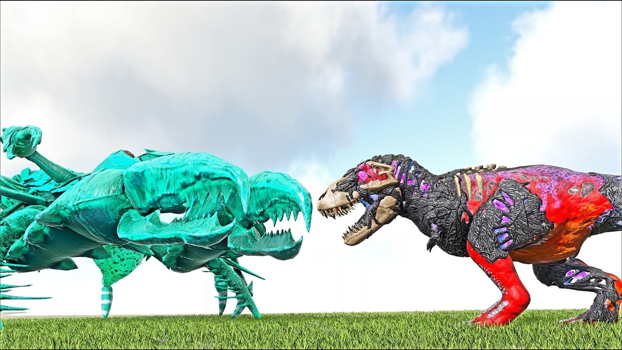 SPITED REVENANT ALPHA REX VS SCP-3700-1 GIANT MUTANT LOBSTER (ARK SURVIVAL EVOLVED BATTLE MONSTERS)