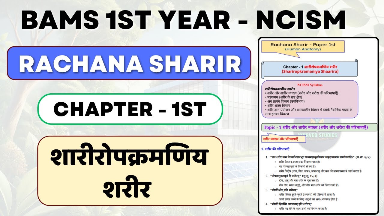 Ch -1 शारीरोपक्रमणिय शरीर (Shariropkramaniya Shaarira) - BAMS 1st Year Rachna sharir Video lectures