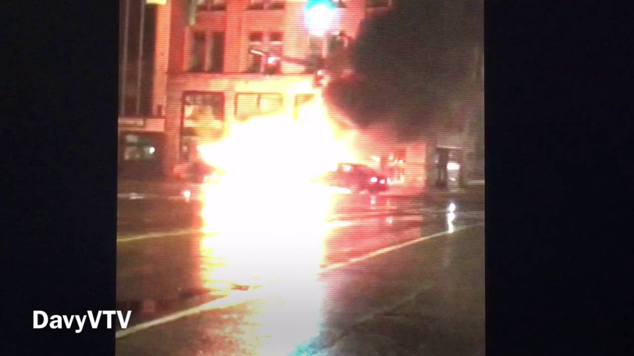 Tow Truck Towing Car Catches on Fire