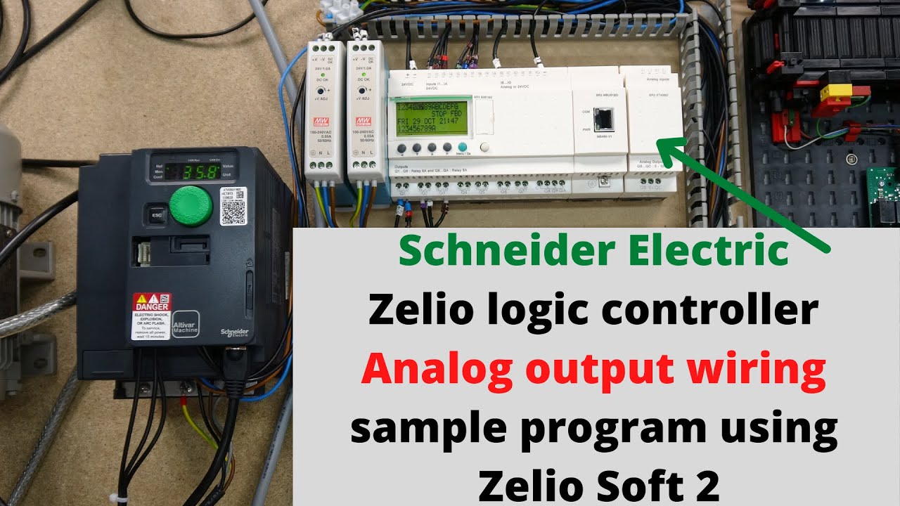 Schneider Electric Zelio logic controller analog output wiring, sample program using Zelio Soft 2.En