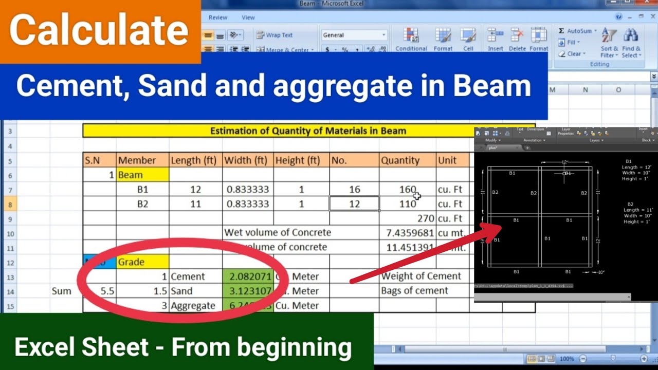 How to Calculate Quantity of Cement, sand , and aggregate in Beam?