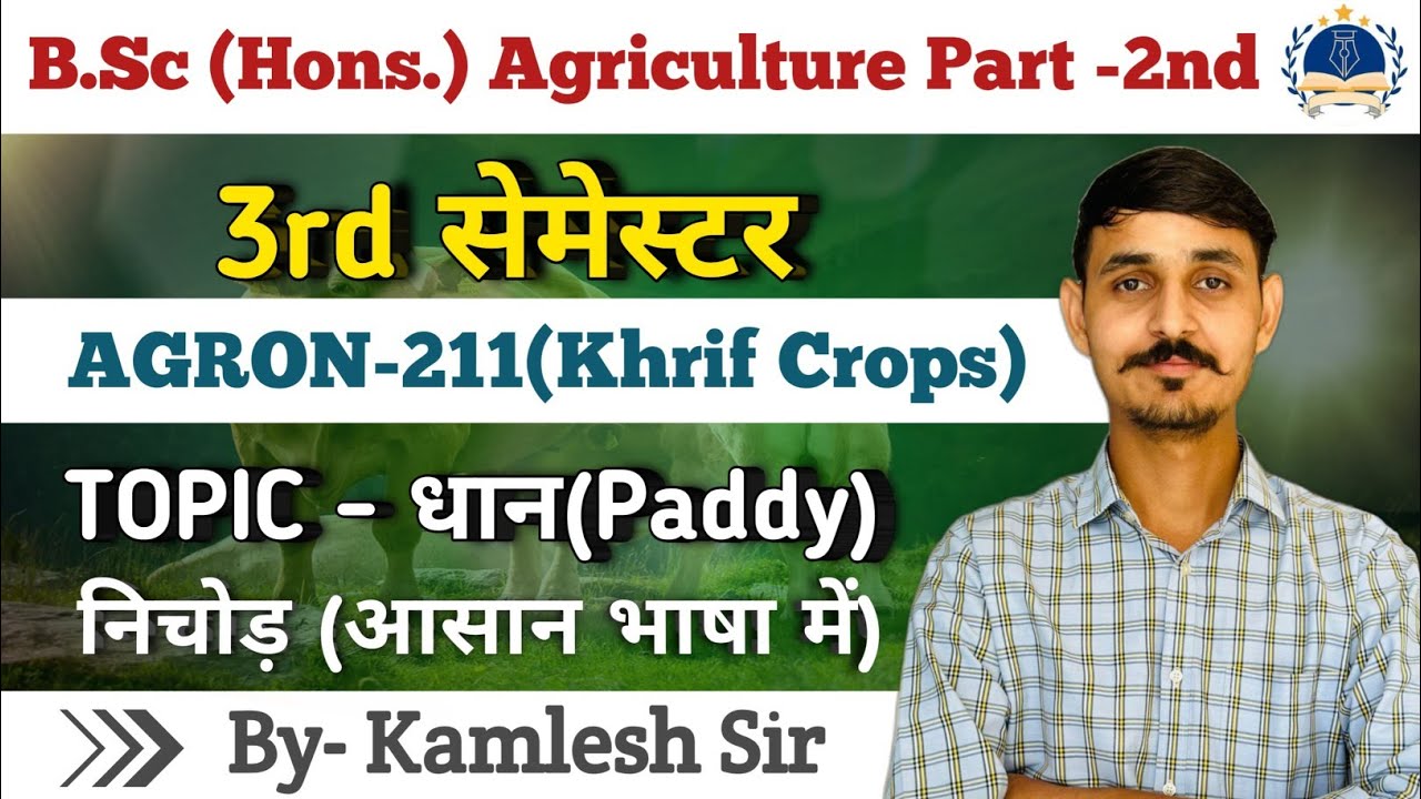 AGRON-211(KHARIF CROPS) Topic-PADDY(धान ) In B.Sc Agriculture #bscagricultureclasses #AGRON211