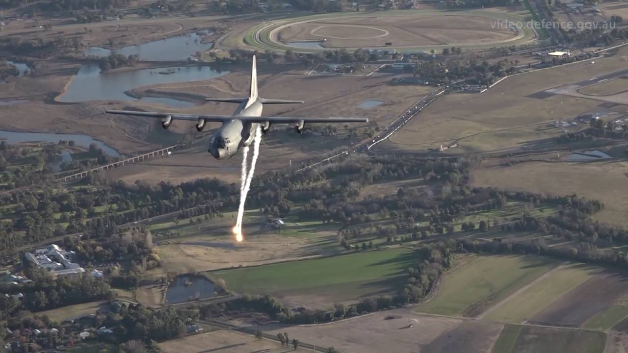 C 130J Flare drop over RAAF Base Richmond