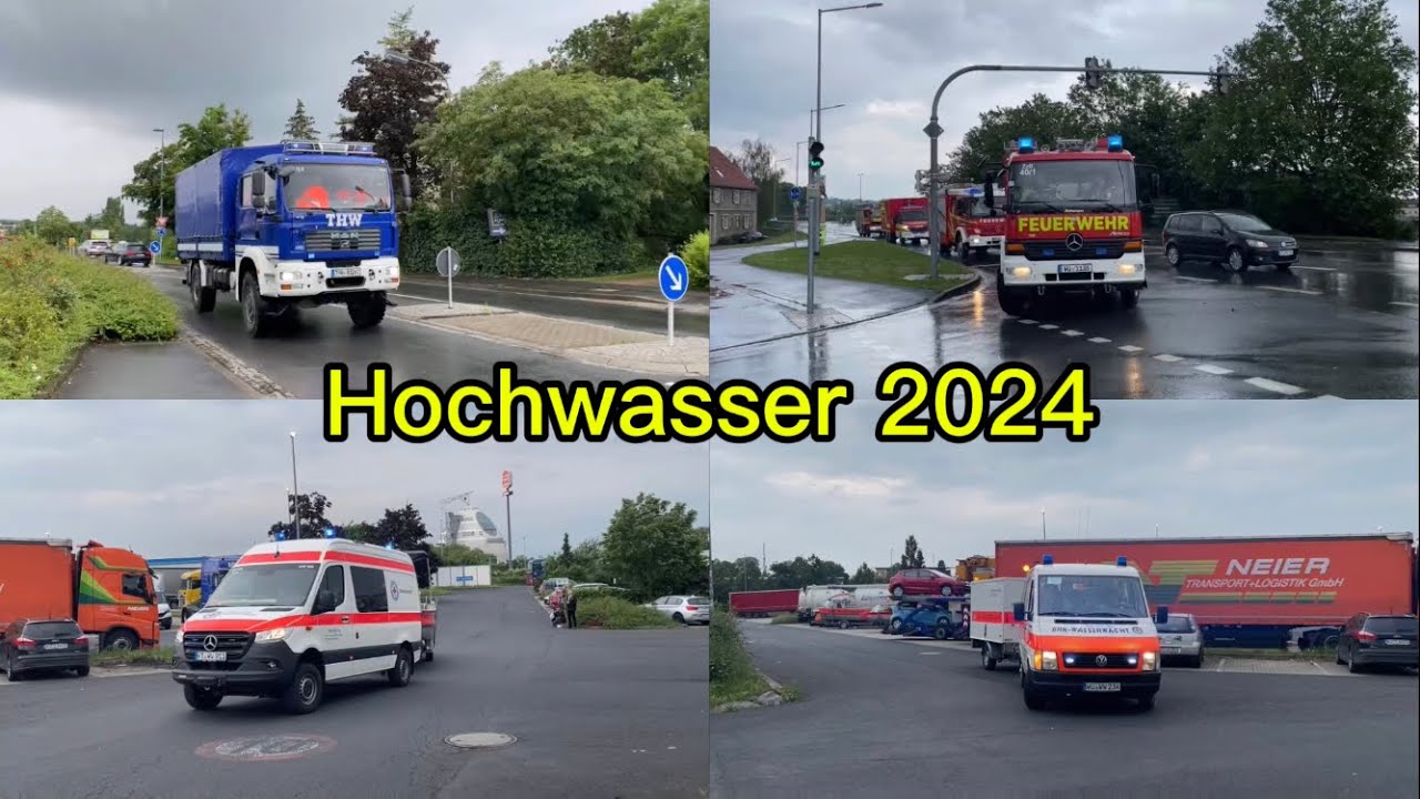 Hochwasser in Kitzingen 2024 und Abfahrt Wasserrettungskontingent Unterfranken
