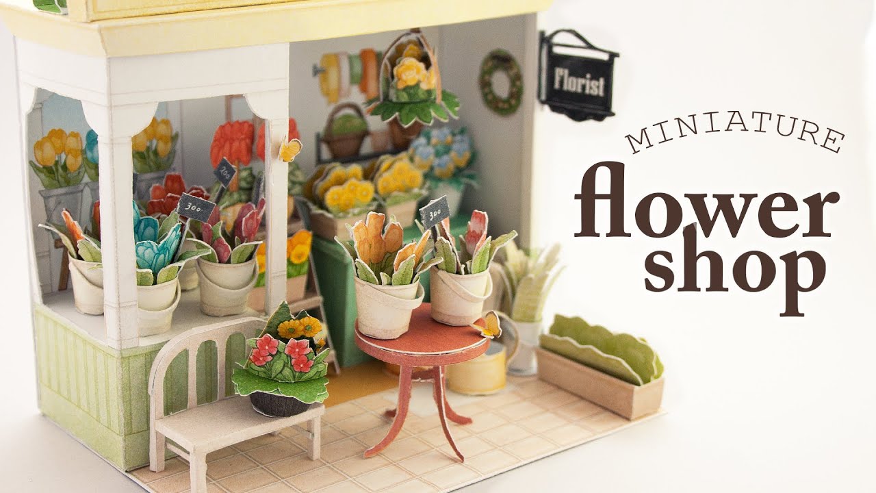 Flower Shop Miniature Diorama (papercraft tutorial)