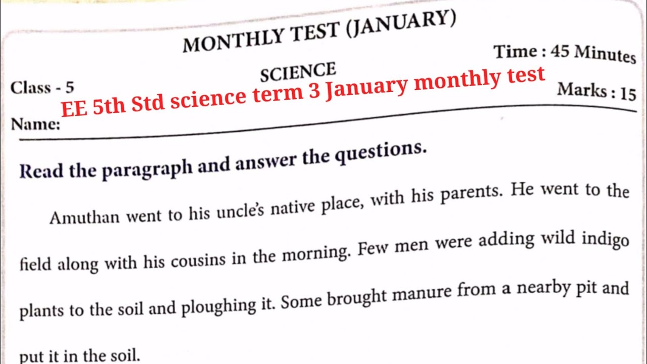 Ennum Ezhuthum 5th std science Monthly test January term 3 work book answers