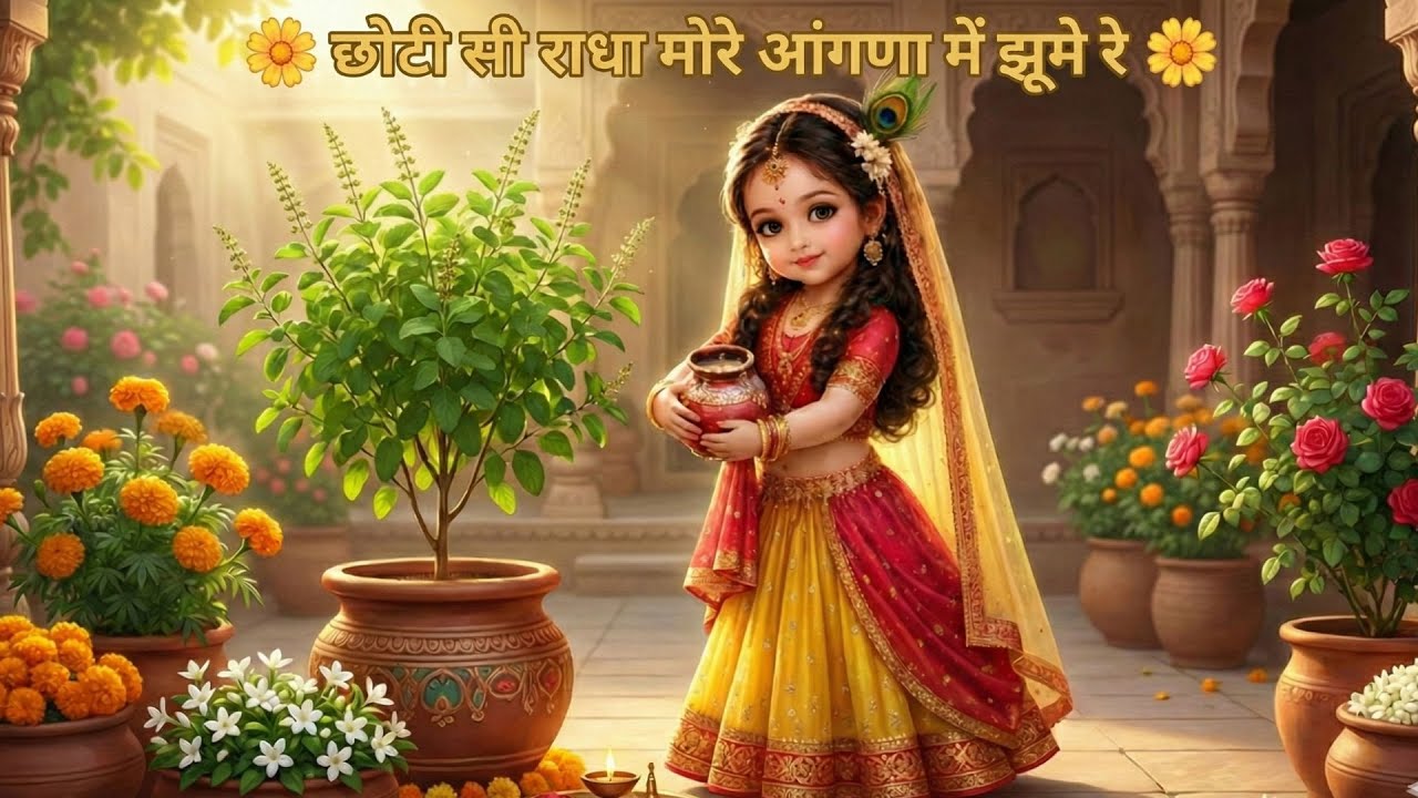 छोटी सी राधा मोरे आंगणा में झूमे रे 🌸 | Cute Radha Dance Song | Kids Devotional Rajasthani Song