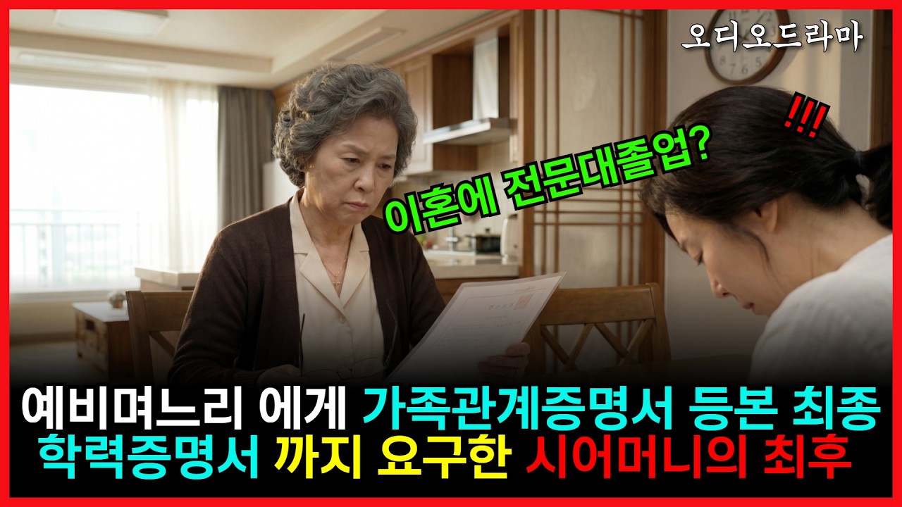 예비며느리 에게 가족관계증명서 등본 최종학력증명서 까지 요구한 시어머니의 최후 #사연라디오 #오디오북 #오디오드라마 #시니어드라마 #가족갈등
