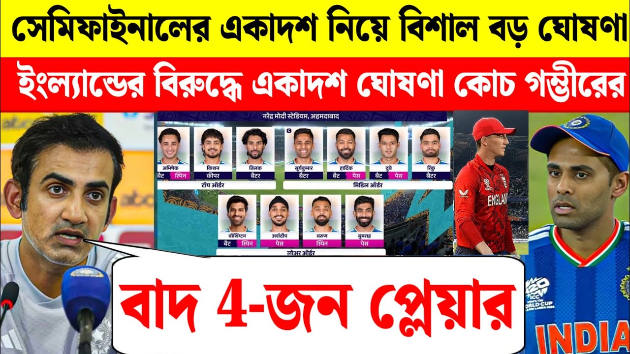 বাদ অভিষেক সহ 4 জন? সেমিফাইনালে ভারতের একাদশ ঘোষণা! IND vs ENG WORLD Cup 2026