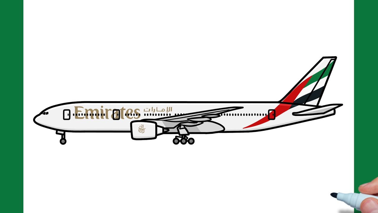 How to draw a BOEING 777 Emirates easy / drawing b777 emirates airlines