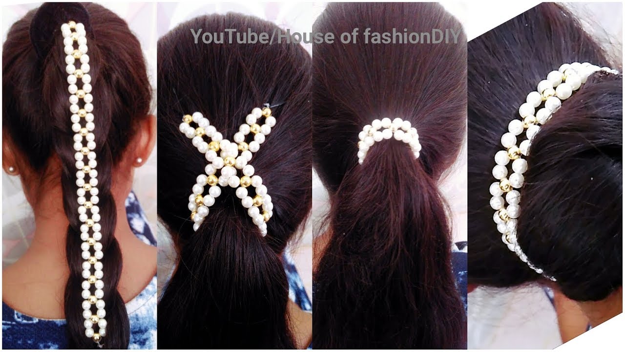 How To Make Party ware Hair Accessories At Home||Hair Styles..!