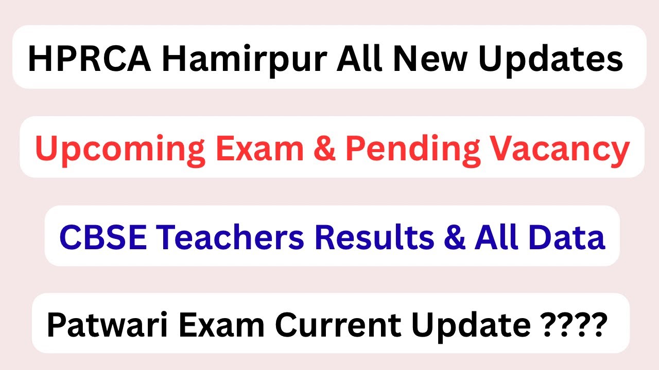 HPRCA - Upcoming Exam & Vacancy || CBSE Teachers Postcode Data || Patwari Exam ||