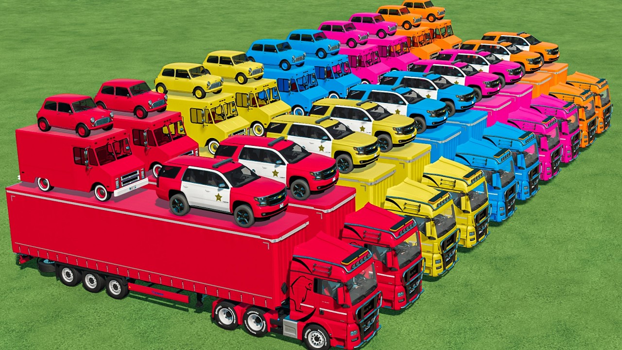 MINI COPPER CAR vs POLICE CAR vs VAN TRANSPORT with TRUCK IN FS22 | FARMING SIMULATOR 22 |