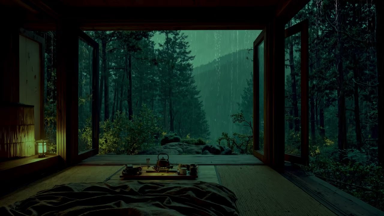 Dark Bedroom Rain Sounds (No Ads) 🌧 | Soothing Japanese Rainy Night for Deep Sleep & Relaxation