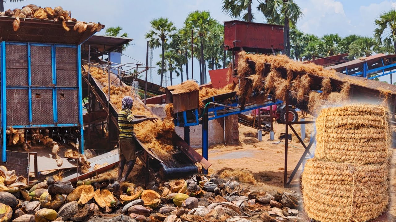 Incredible Process of Making Coconut coir Roping | Coconut husks used to rope making | Manufacturing