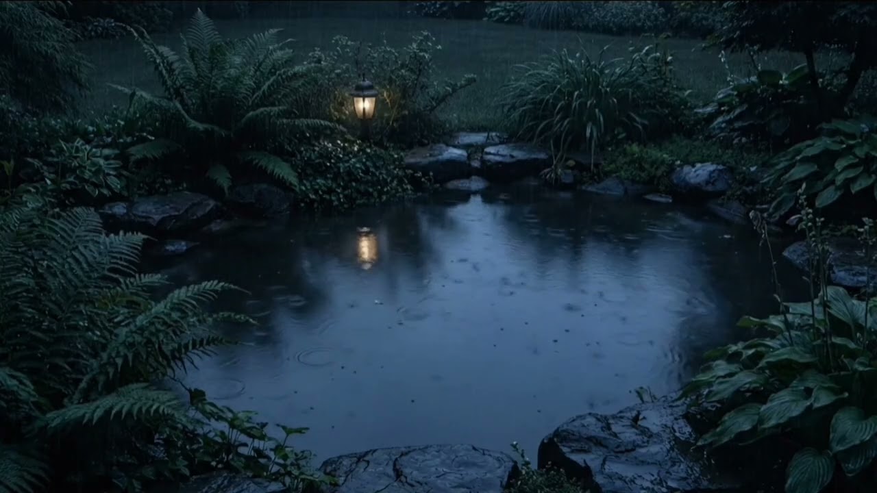 10 Hours Gentle Rain Falling into a Garden Pond at Night 🌧️ | Deep Sleep, No Thunder, No Music