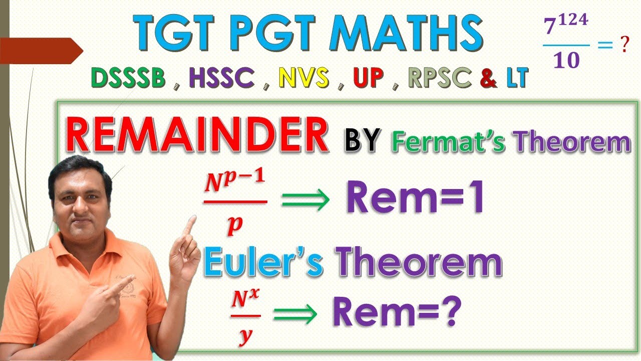 REMAINDER BY FERMAT THEOREM || EULER THEOREM || DSSSB HSSC UP RPSC NVS || REMAINDER SHORT TRICKS