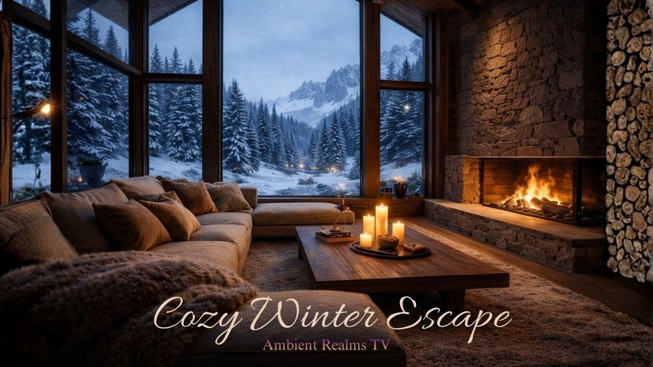 Luxury Alpine Cabin in a Snowstorm ❄️ | 4K Cozy Living Room Ambience for Smart TV (4 Hours)