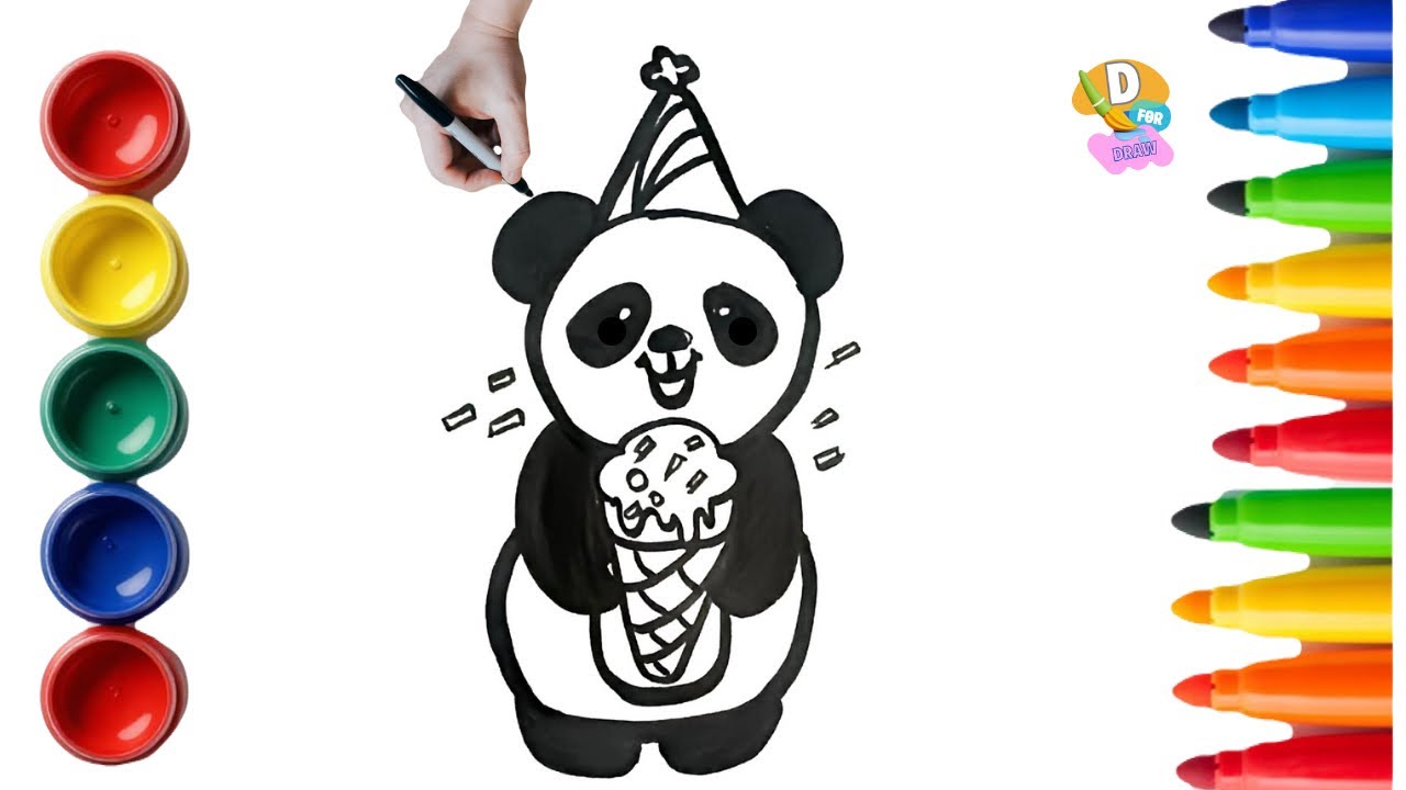 How to Draw a Cute Panda with Ice Cream | easy Step by Step Coloring for Kids