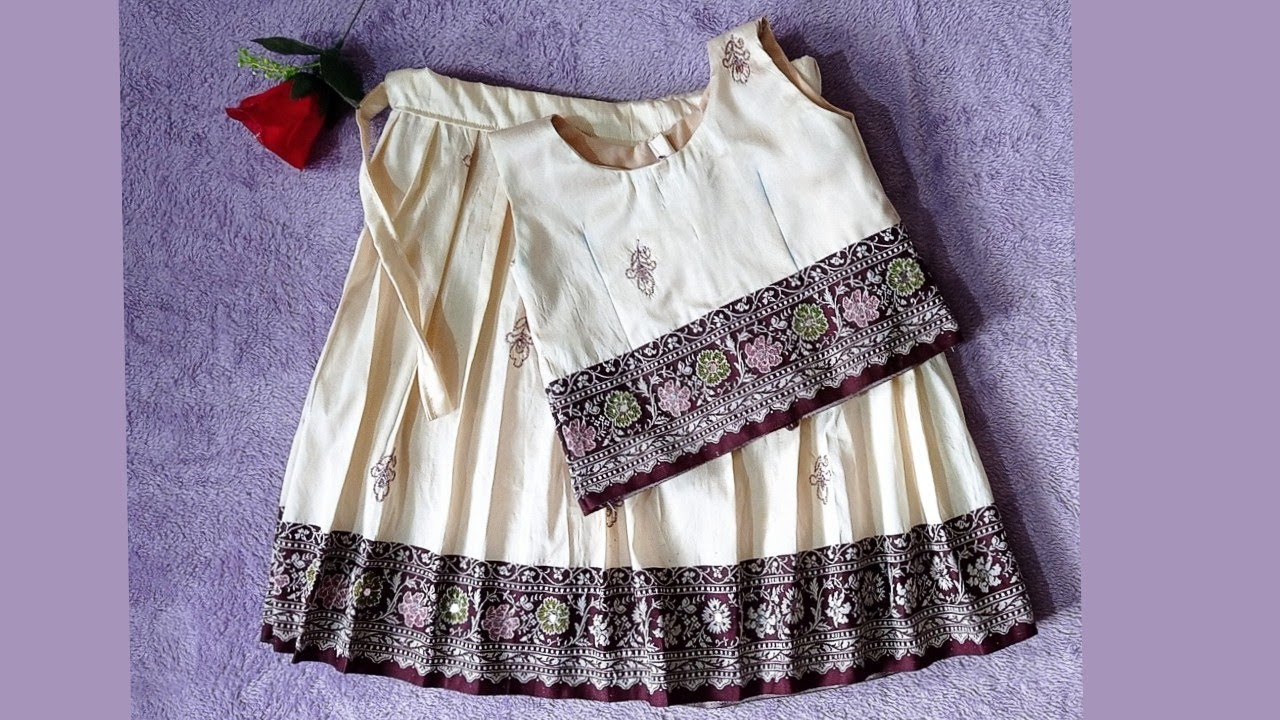 Easy pattupavada for 1year baby /Pattupavada top cutting and Stitching / crop top stitching