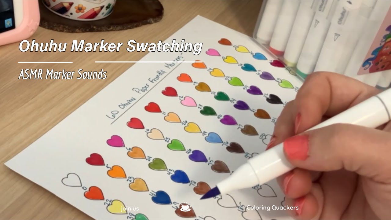 ASMR - Swatch My 60 Ohuhu Water Based Markers 🎨🖌️ Relaxing Marker Sounds (Color Swatching)