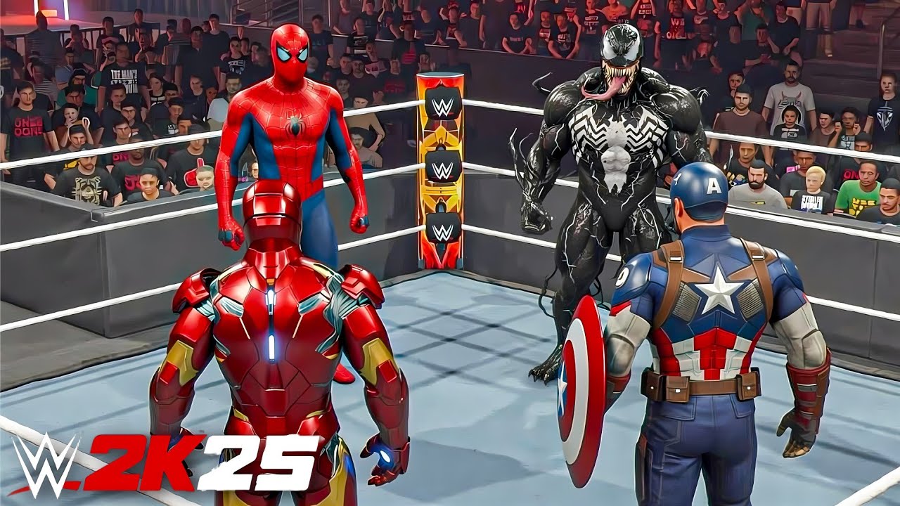 Venom & Spider-Man Vs IronMan & Captain America | Tag Team Match - WWE 2K25 