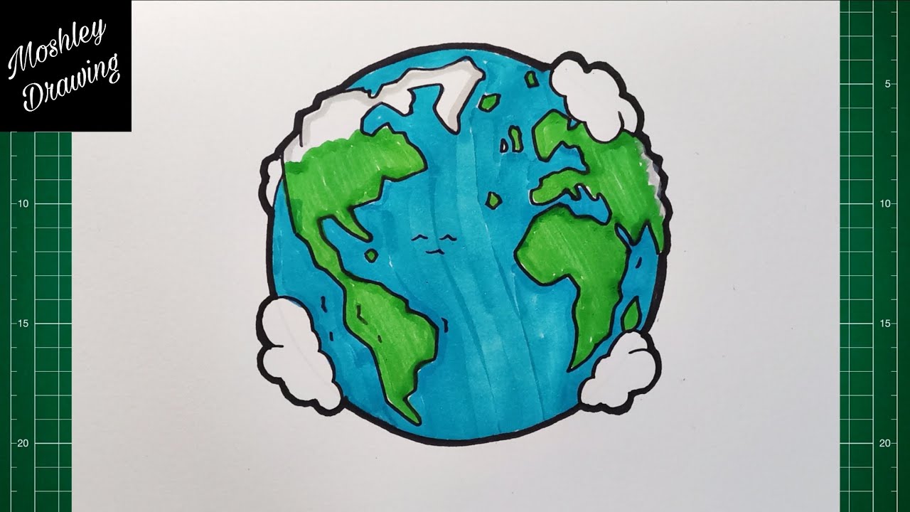 How to Draw cartoon Earth easy step by step