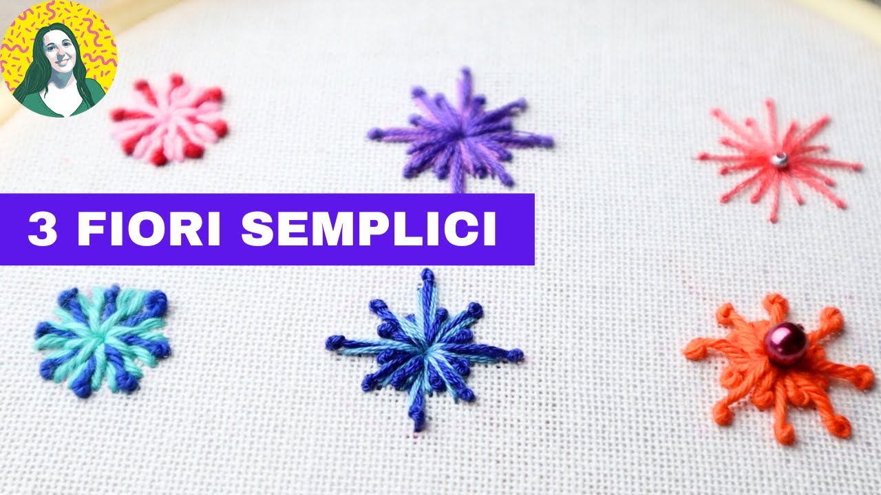 3 fiori semplici ricamati | RICAMO A MANO | punto pistillo