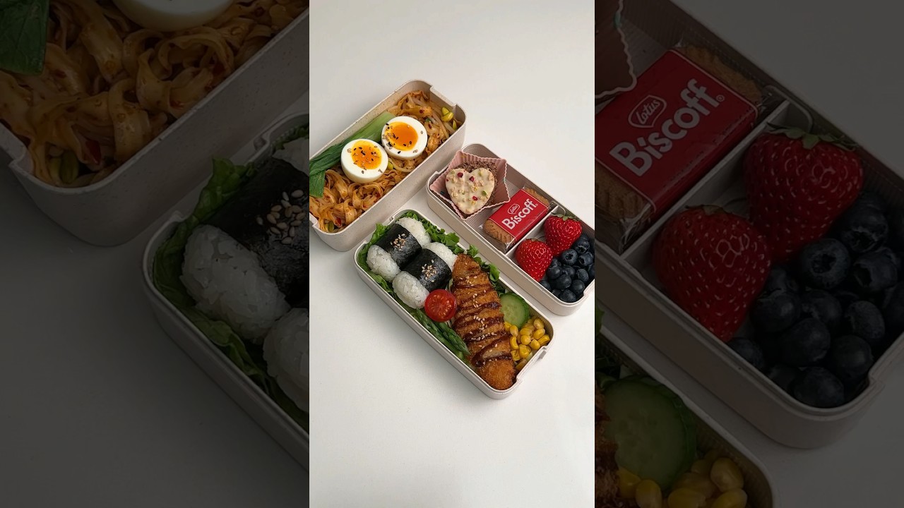 Make lunch box with me. 🍙🥡🥢 #asmr #satisfying #lunch #lunchbox #food #cooking #noodles  #shorts