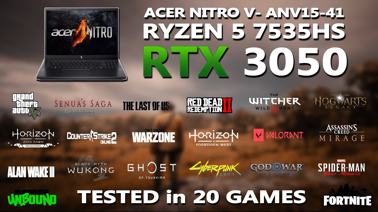 Тест производительности ACER NITRO V- Ryzen 5 7535HS + RTX 3050 6 ГБ в игровых тестах | Протестир...
