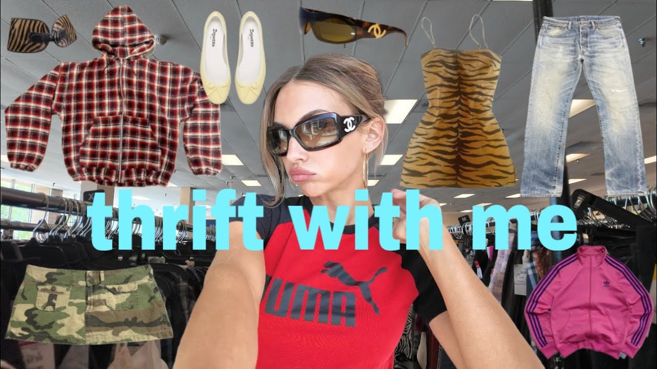 THRIFT WITH ME + TRY ON ( early 00s, messy chic, vintage activewear, 90s + more)