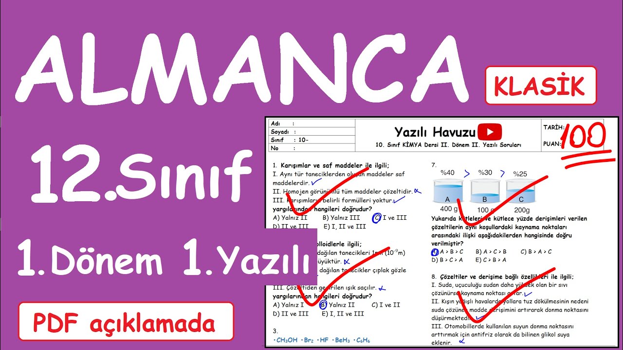Almanca 12. Sınıf 1. Dönem 1. Yazılı Soruları Klasik Almanca yazılıya hazırlık (PDF si açıklamada)